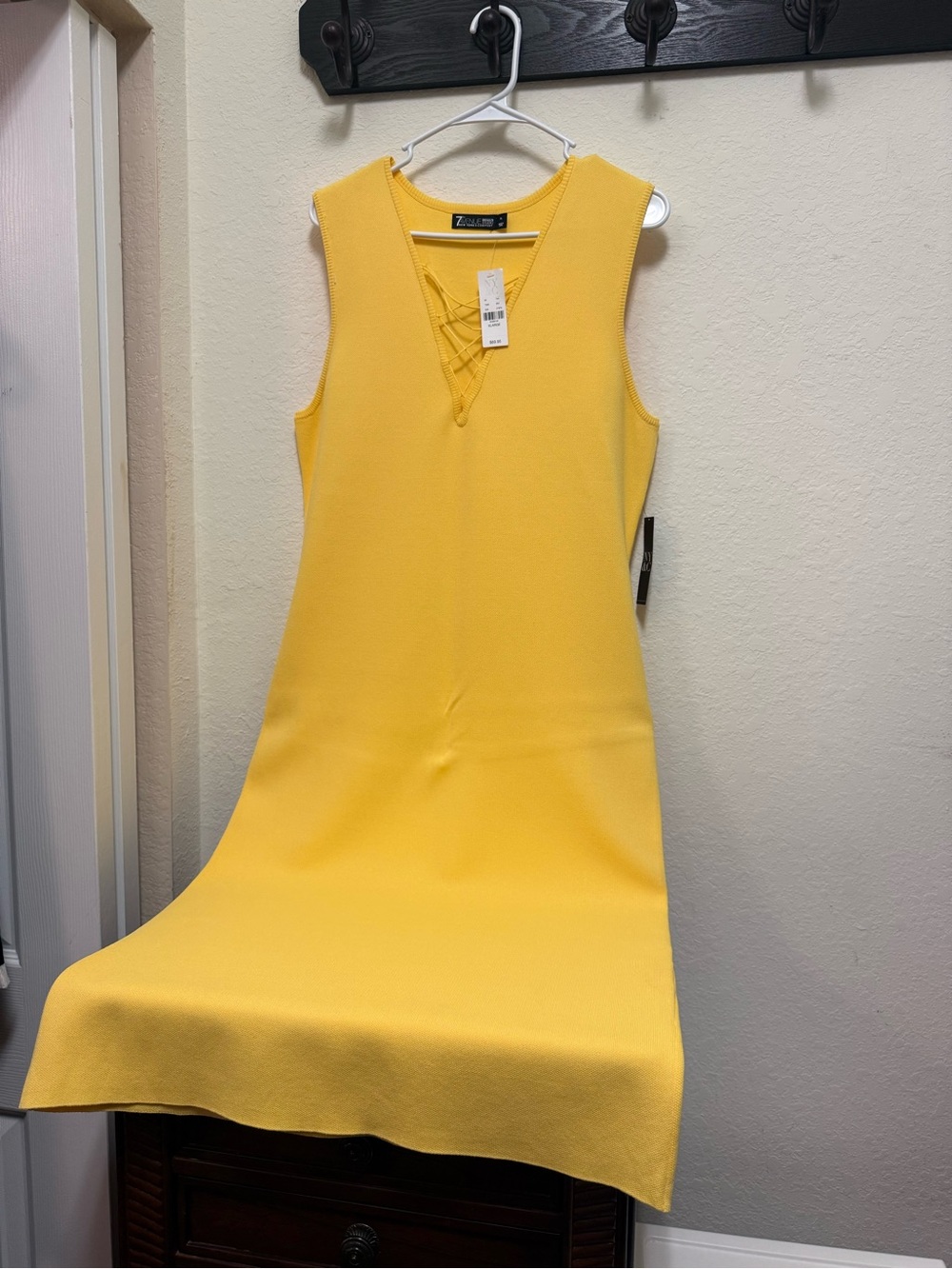 New York & Company Yellow Sleeveless Lace-Up V-Neck Midi Dress